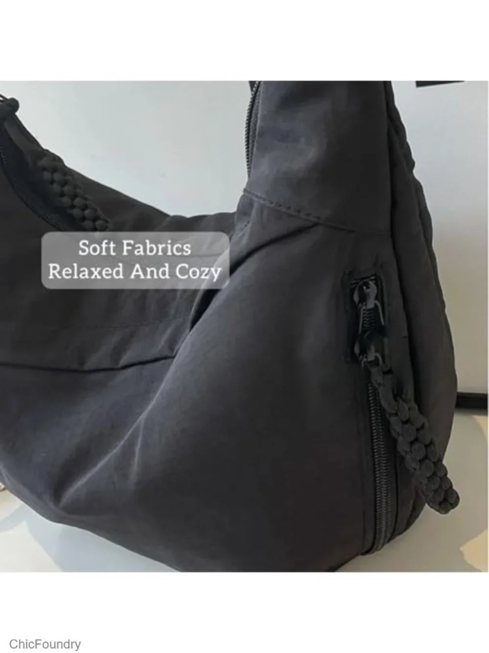 Nylon Crescent Crossbody Bag with Adjustable Strap Multi-Pocket Hobo Shoulder
